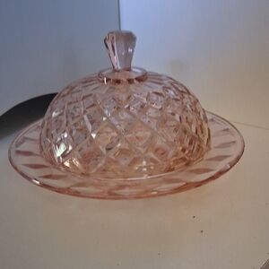 Pink Glass Butter Dish with Lid